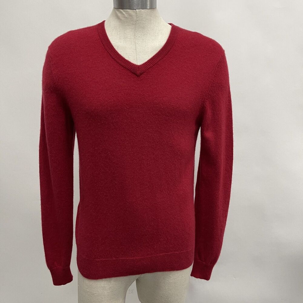 Club Room Men's‎ Sweater Small Red 100% Fine Cashmere V-Neck Long Sleeve